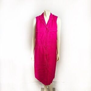 Ellen Tracy Linen Sleeveless Fushia Button Down Dress Size 14